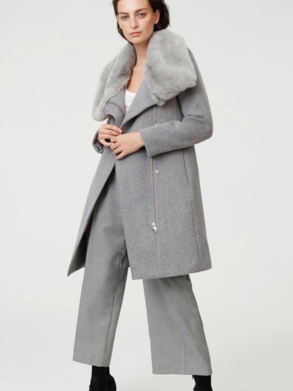 Club Monaco Evangah Wool and Faux Fur Collar Coat